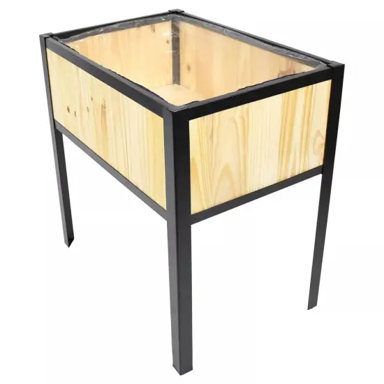 Steel-Framed Acacia Raised Garden Bed - 30.75" H - Natural {4}