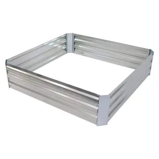 Square Galvanized Steel Raised Planter Bed - 4 x 4 ft - Silver {3}