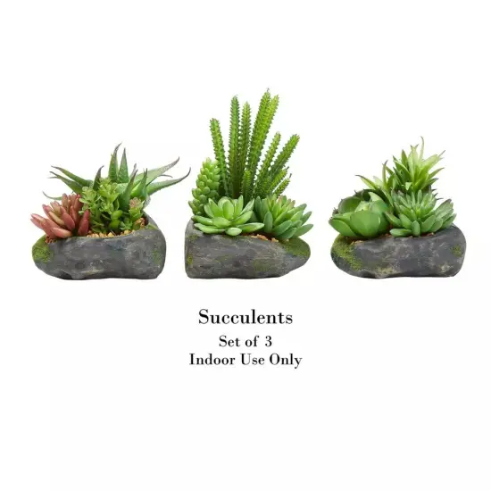 Artificial Succulent Plants in Faux Stone Pots, 3 Piece Set Lifelike Greenery {2}