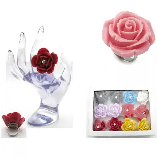 Kitcheniva 6 Pcs Women Girl Stainless Steel Plastic Flower Ring {2}