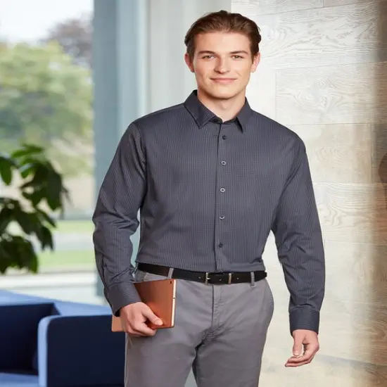 Devon & Jones&reg; CrownLux Performance Men's Tonal Mini Check Woven Shirt Carbon {6}