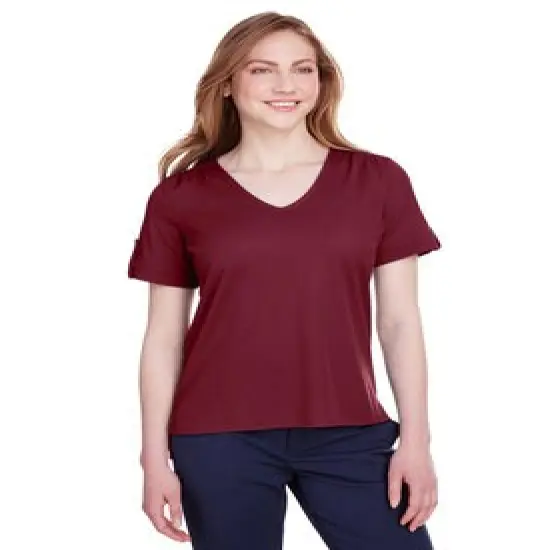 Devon & Jones&reg; CrownLux Performance Ladies Plaited Rolled Sleeve Top Navy {3}