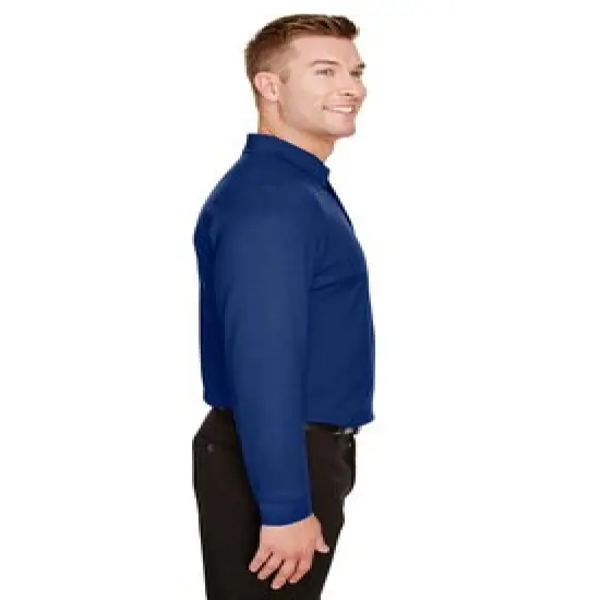Devon & Jones&reg; Tall Plaited Long Sleeve Polo Navy {5}