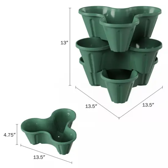 Green 3 Tier Vertical Plant Tower Indoor Outdoor Flower Pot Stackable Garden {2}