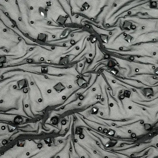 1 Yard Brilliance Beaded with Rhinestone Stretch Mesh Fabric 36" x 65/66" Silver {4}