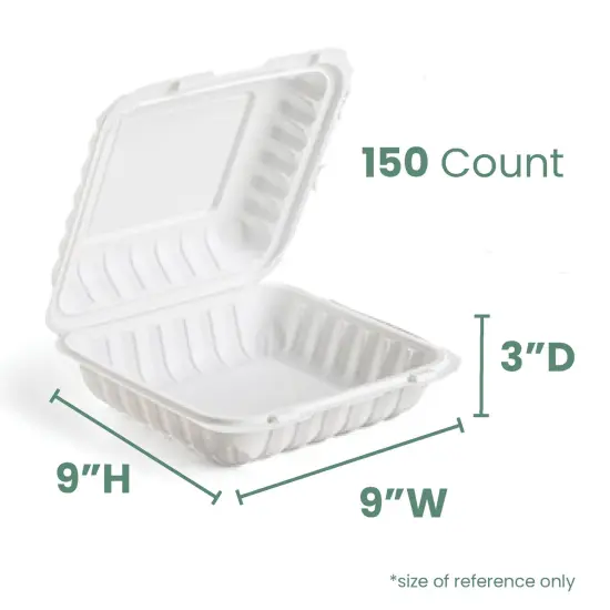Northlight 150-Count Single Compartment Hinged White Meal Prep/Take Out Containers - 9" {6}
