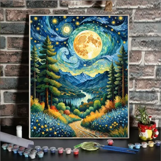 Moon Paint by Numbers Kit for Adults Beginner Forest Adult Paint by Number Kits On Canvas Adults' Paint-by-Number Kits DIY Oil Painting Kits for Gift Home Wall Decor {2}