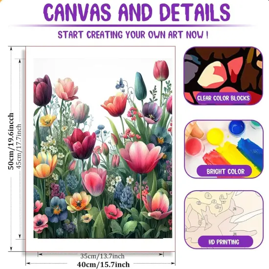 Flowers Paint by Numbers Kit for Adults - Paint by Number on Canvas Without Frame,DIY Oil Painting for Gift Home Wall Decor {2}