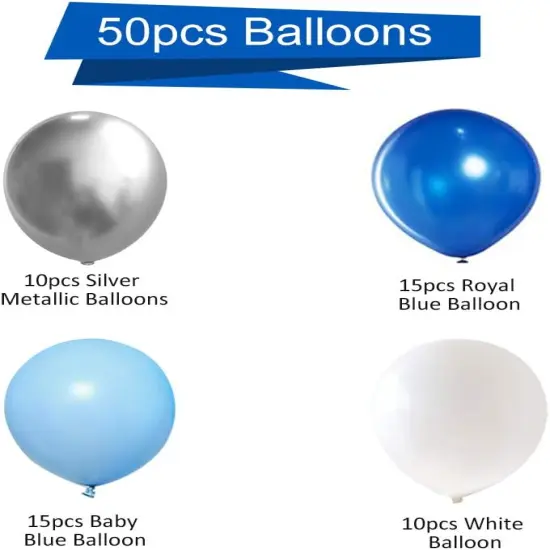 Blue Silver White Latex Balloons, 50pcs 12 inch Royal Blue and Silver Metallic Balloons for Birthday Wedding Party Decoration {2}