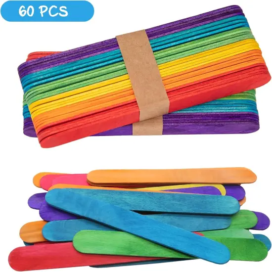 60 Pcs 6&rdquo; Colored Jumbo Wooden Craft Sticks, Rainbow Wooden Popsicle Sticks, Wide Lollipop Sticks, Treat Sticks Ice Pop Sticks fir Creative Designs or Home Art Projects {2}