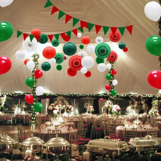 Red Green White Christmas Fiesta Brands Mexican Italian Party Decorations Paper Fans Lanterns Flower Pom Poms Felt Pennant Balloons for Graduations St. Patrick's Day Birthday Baby Shower {4}