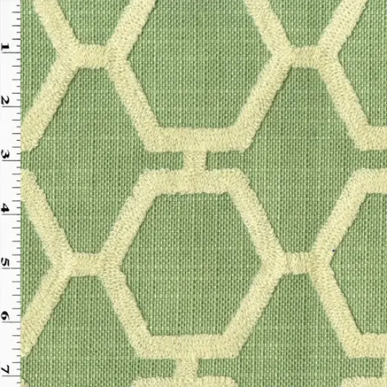 Green/Beige Textured Hexagon Embroidered Decor Fabric By the Yard {1}