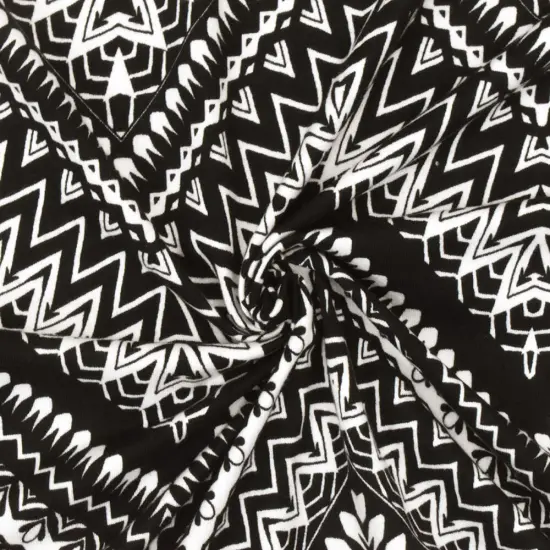 Black-White Chevron Pattern Multi Print Double Brush Stretch ITY Fabric By the Yard {2}