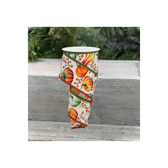 2.5" Pumpkins Bittersweet Ribbon: Moss Green (10 Yards) {4}