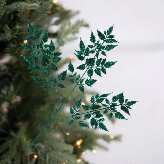 25" Glitter Fern Spray: Hunter Green {4}