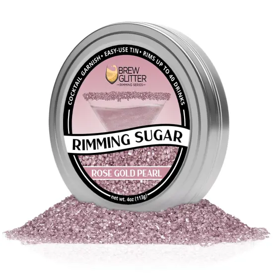 Brew Glitter - Rose Gold Pearl Rimming Sugar (4oz, 1x Bar Tin) Cocktail Garnish for Mixed Drinks & Refreshments {4}