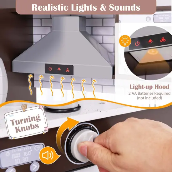 Costway Kids Kitchen Playset with Realistic Lights & Sounds Ice Maker Stoves Sink Oven {6}