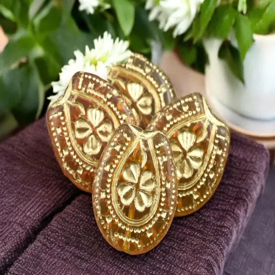 21x18mm Bronze Washed Translucent Orange Topaz Lucky Horseshoe Beads {4}