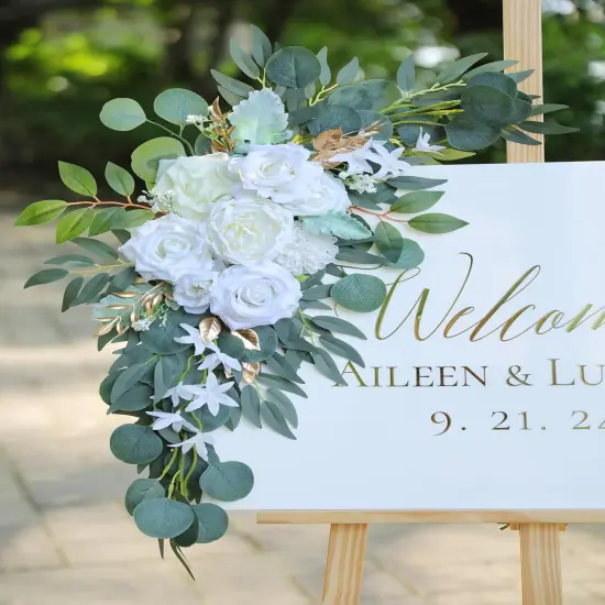 Set of 2 for Welcome Signs,Artificial White Wedding Arch Flower Swags {3}