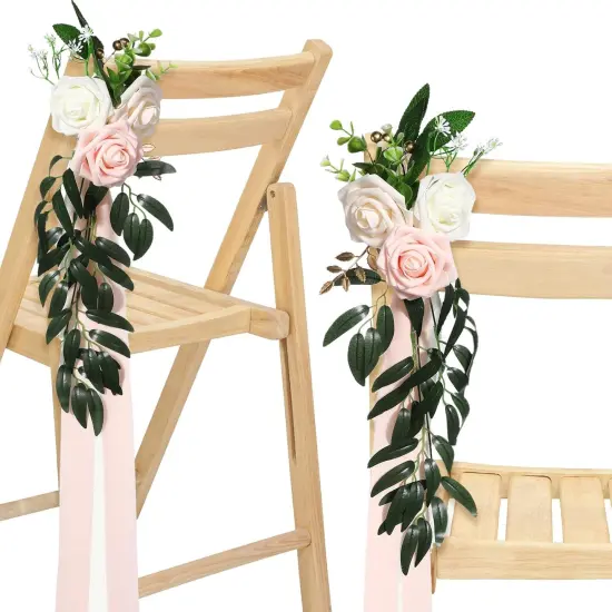 Church Chair Back Floral with Eucalyptus Leaves and Ribbons Ceremony Party {1}
