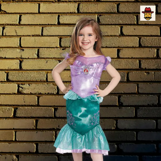 Toddler Classic Little Mermaid Ariel Costume Satiny Dress Fin Ruffle Character Cameo {3}