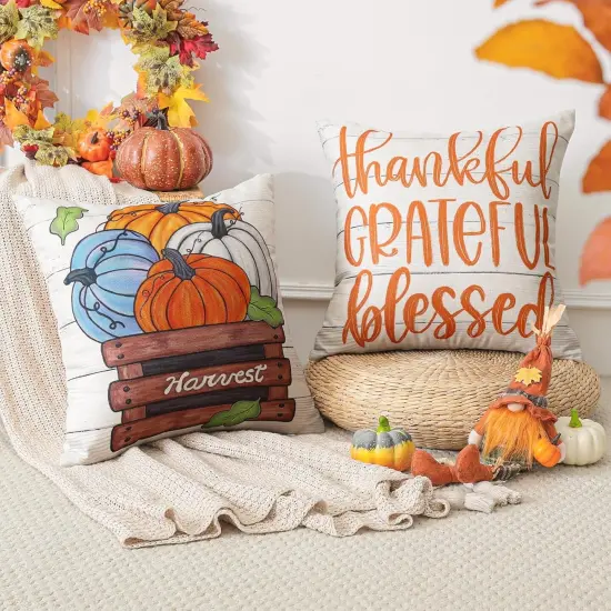 Happy Fall Pumpkin Truck Thankful Grateful Blessed Outdoor Farmhouse Pillow Cases {5}