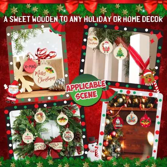Wooden Christmas Ornaments to Paint Christmas Bell Decoration Cutouts Unfinished 24PCS 3.5 x 3 inches, DIY Blank Unfinished Christmas Tree Wood Discs Ornament for Home Crafts Hanging {2}