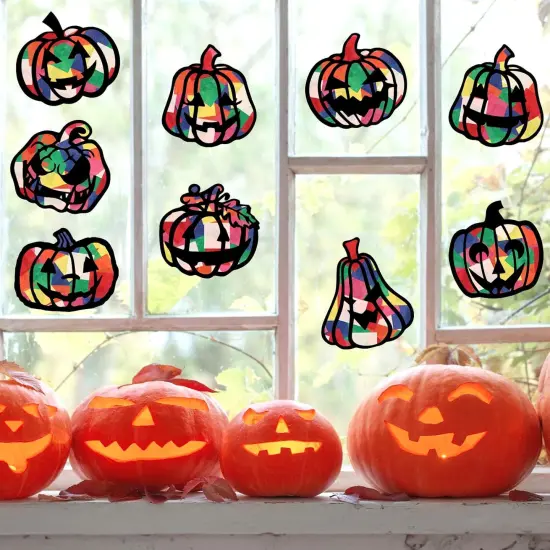 9Pcs Halloween Pumpkin Suncatcher Craft Kits {4}