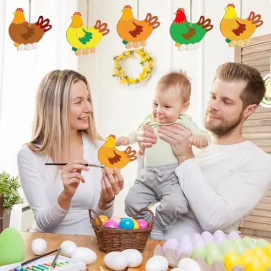 Wooden Easter Ornaments to Paint Spring Decoration Hen Cutouts Unfinished 24PCS 3.5 inches, DIY Blank Unfinished Christmas Tree Wood Discs Ornament for Home Crafts Hanging {5}