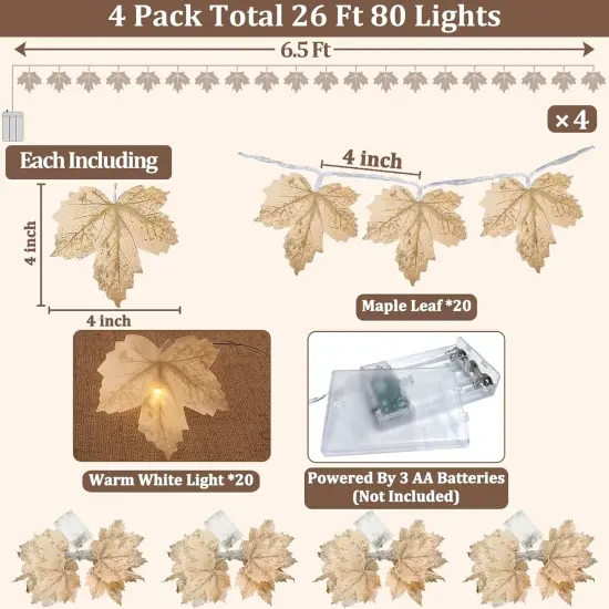 4 Pack 80 LED Fall Garland with Lights - 26 Ft {2}