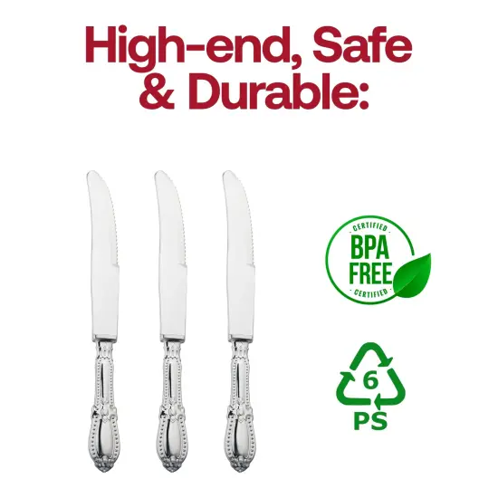 Silver Baroque Disposable Plastic Dinner Knives (240 Knives) {4}