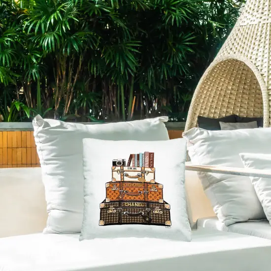 Stupell Industries Stacked Glam Suitcases Outdoor Printed Pillow design by Amanda Greenwood, 18 x 7 x 18 {2}