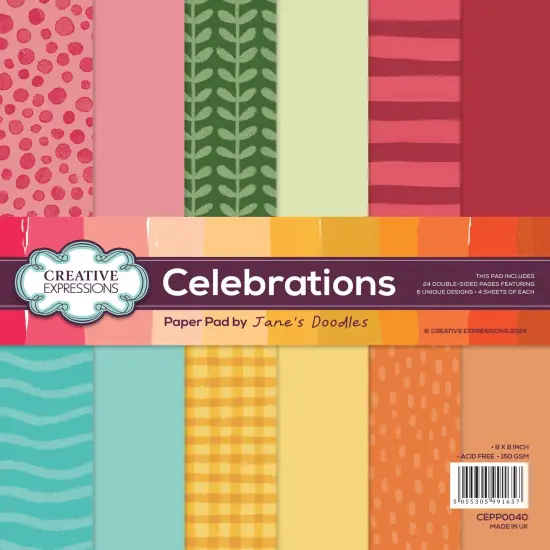Creative Expressions Jane's Doodles Paper Pad 8"X8"-Celebrations {1}