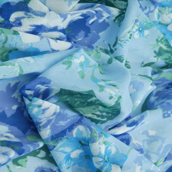 1 Yard Digital Floral Mesh Knit Fabric, 54&Prime; Wide Polyester Spandex Blend CHARCOAL {2}