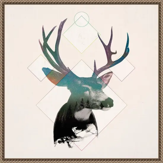 Stag Double Exposure Wildlife Art I by Circle Art Group Framed Canvas Wall Art {1}
