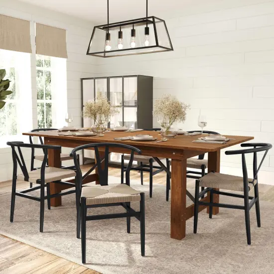 Merrick Lane Staci Set of 2 Stack Dining Chairs with Y-Back Style Design, Solid Wood Frames, Woven Kraft Paper Rope Seats BlackFrame/Natural {1}