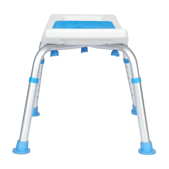 Emma and Oliver Ramsey Shower Stool with 6 Adjustable Height Settings, Padded Seat and Non-Slip Feet White and Blue {6}