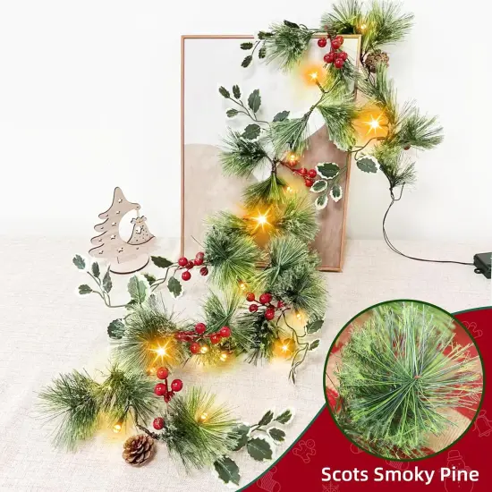 6FT Smoky Christmas Garland with Lights Timer {4}