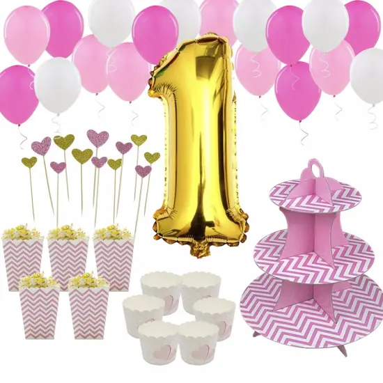 Girl Baby First Birthday Party Anniversary Decoration Set Kit in Pink {1}
