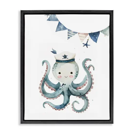 Stupell Industries Cute Octopus Sailor Floater Framed Canvas Wall Art Design by LSR Design Studio {1}