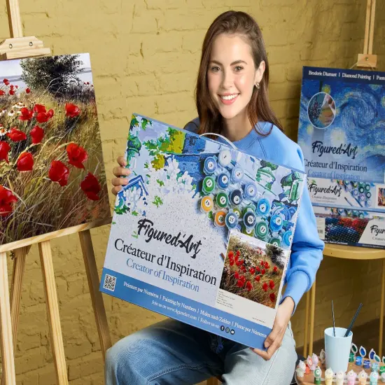 Figured'Art Paint by Numbers for Adults with Frame Wild flowers in the countryside 16"x20" - Craft Art Painting DIY Kit Canvas Already Stretched on a Wooden Frame {2}