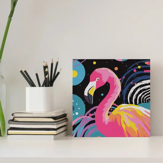 Figured'Art Mini Paint by Numbers Kit for Adults with Frame Flamingo Abstract Pop Art Small format 8"x8" - Craft Art Painting DIY Canvas Already Stretched on a Wooden Frame {2}