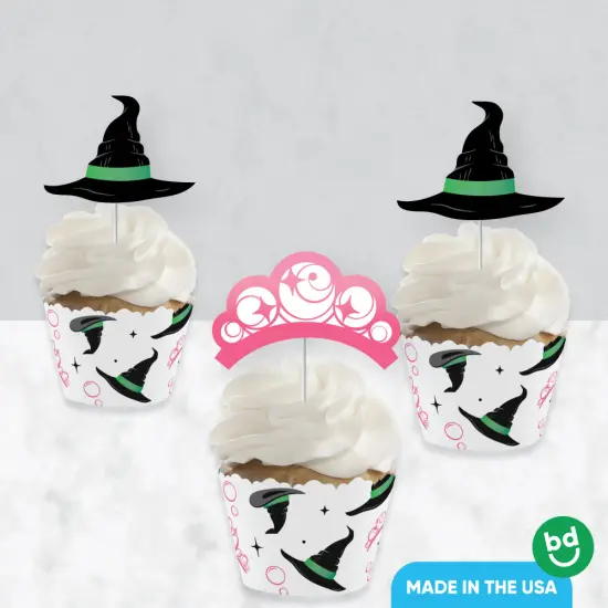 Big Dot of Happiness Witch Cupcake Decoration Kit, Good Pink and Green Birthday or Witch Halloween Party Cupcake Wrappers and Treat Picks - Set of 24 {5}