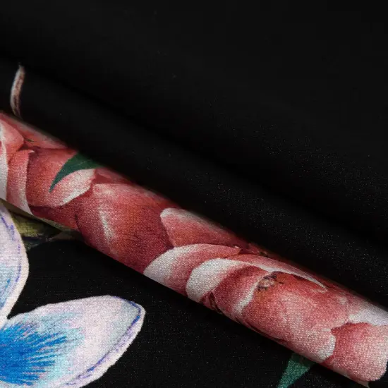 1 Yard Mood Exclusive Italian Silk Charmeuse Green & Blue Ferns and Foliage Digitally Printed 53" Inches Wide {3}