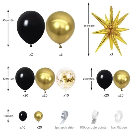 Black and Gold Balloons Garland Arch Kit with Stars 2025 Graduation New Year Anniversary Birthday Party Decorations {2}