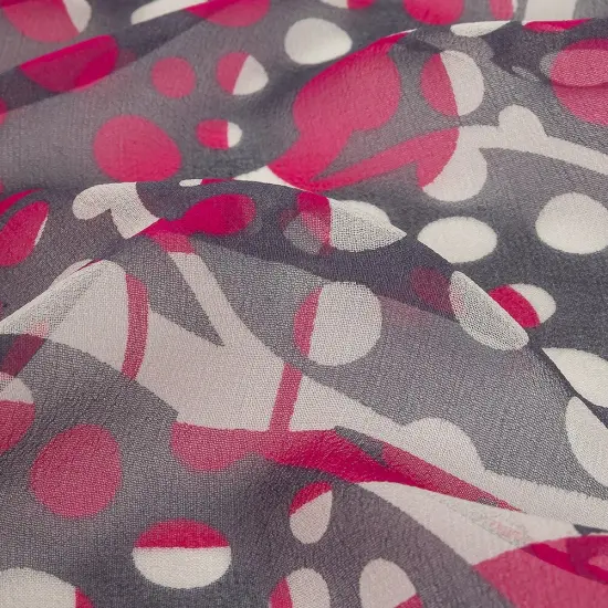 1 Yard Fuchsia Gray White Circles Stripes Silk Chiffon Fabric 44 Inch Width {2}
