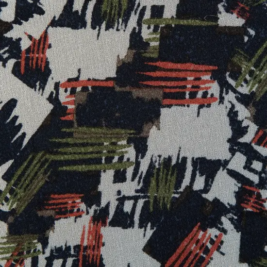 1 Yard Navy Burnt Orange Green Abstract Silk Chiffon Jason Wu, 45 Inches Wide {2}