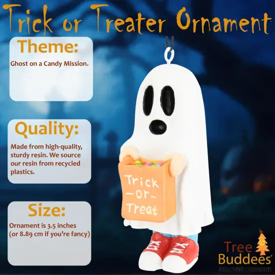 Trick or Treating Kid in Ghost Costume Halloween Ornaments {2}