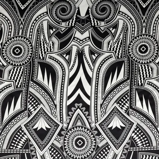 1 Panel Black and White Geometric Silk Charmeuse Panel 53" Wide for Dresses, Skirts & Scarves {1}