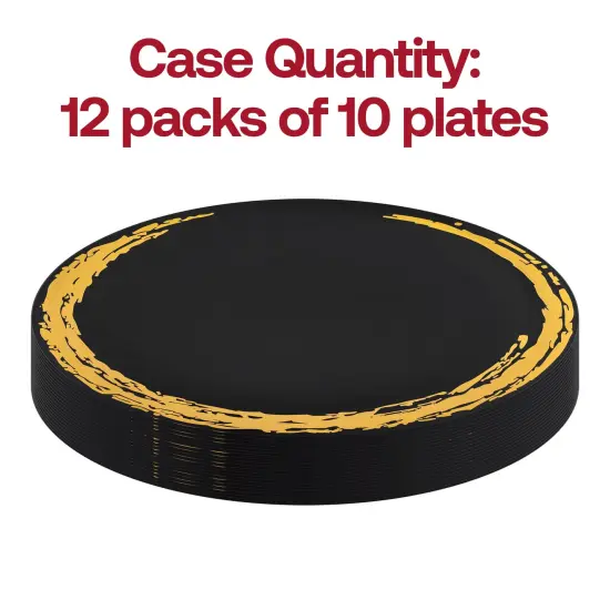 Black with Gold Moonlight Round Disposable Plastic Dinner Plates - 10.25" (120 Plates) {4}